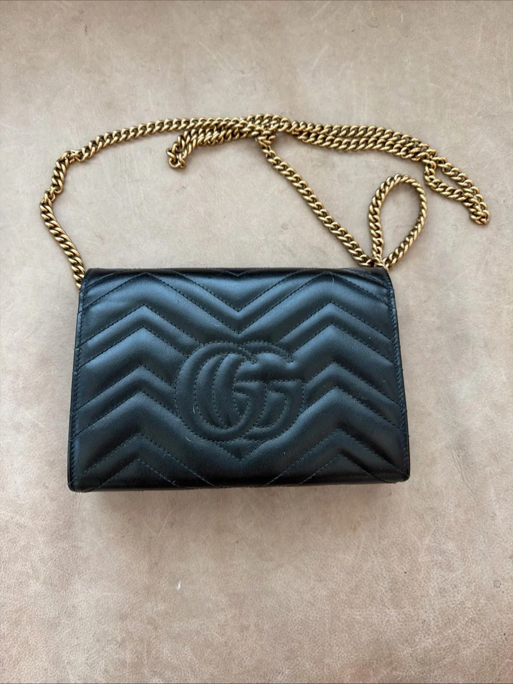 Gucci Black Matelassé GG Chain Crossbody Bag with Gold Hardware